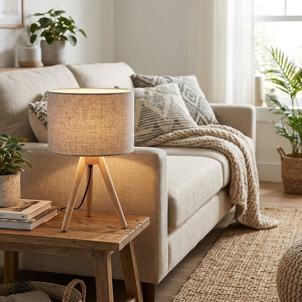 Wooden Tripod LED Table Lamp - Modern Design, 18 inches Tall