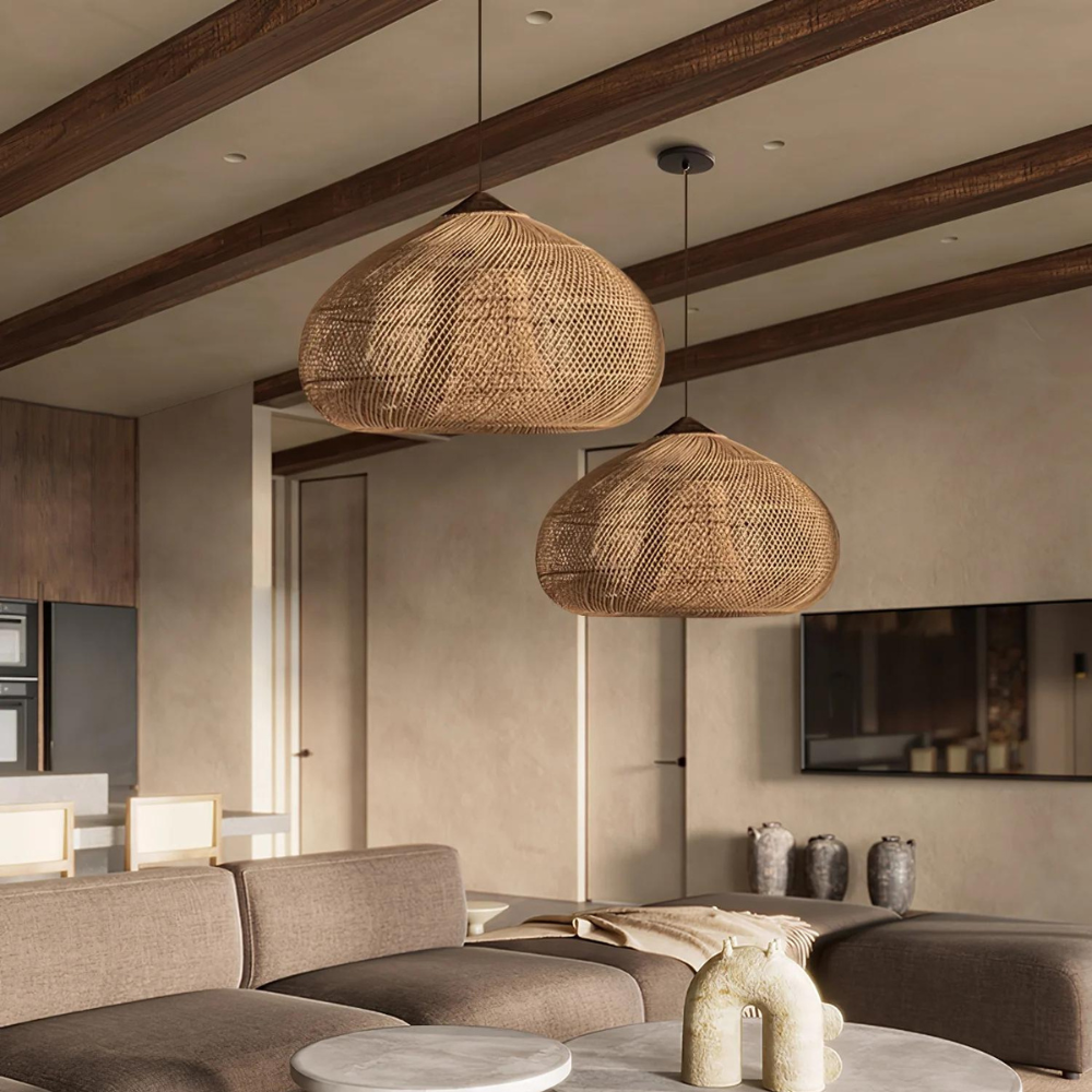 Woven Rattan Dome Pendant Light