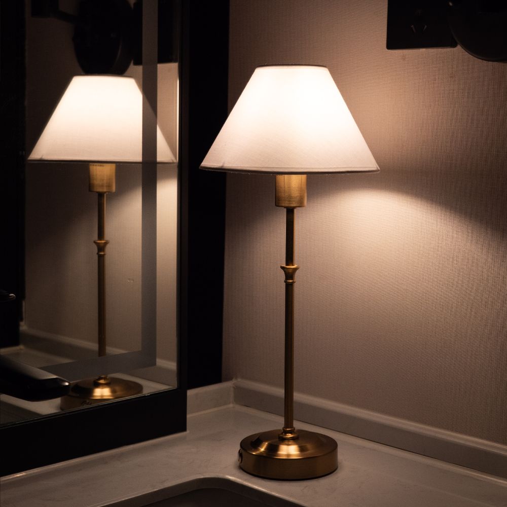 Rechargeable Brass-Colour Fabric Table Lamp