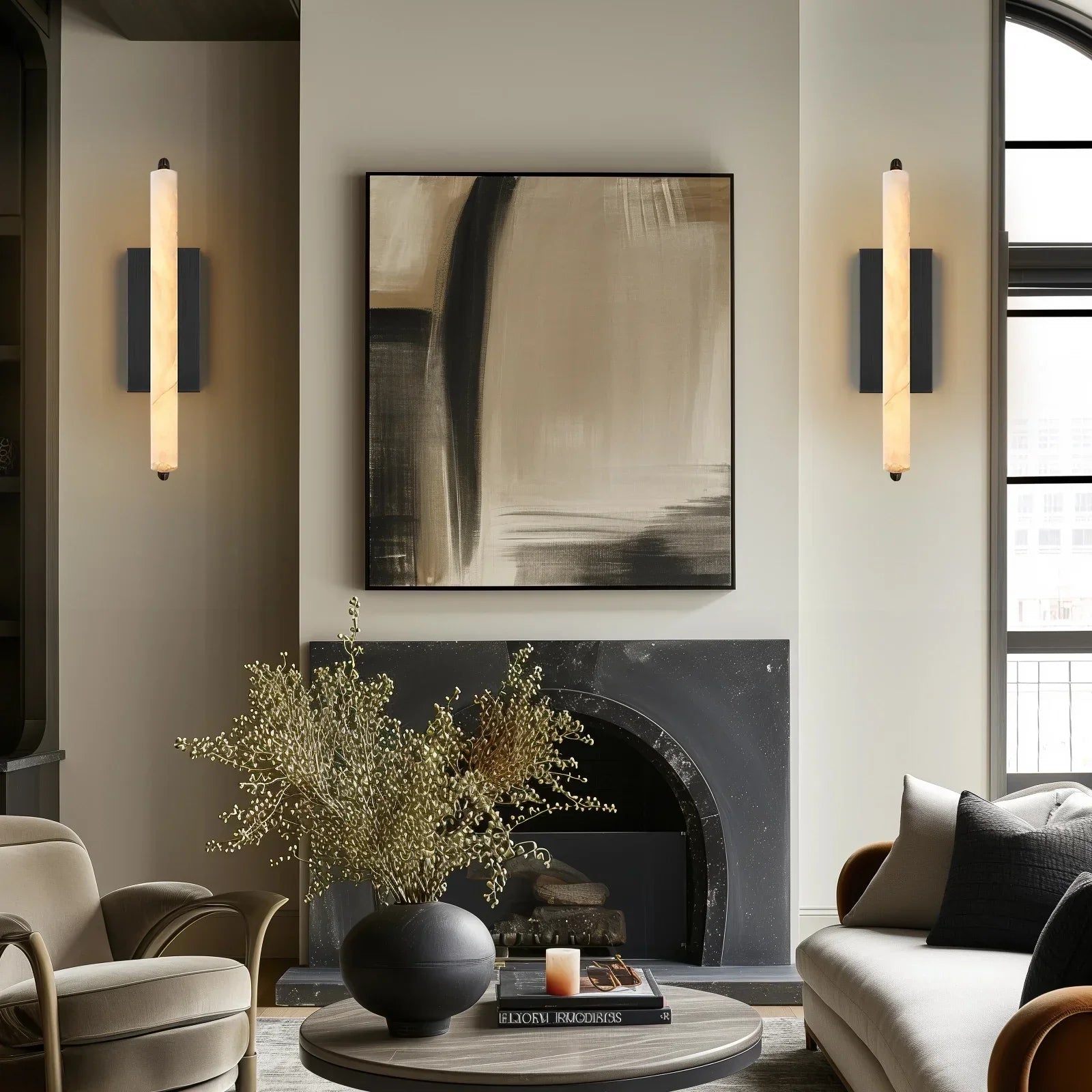 Elegant Alabaster Single Wall Sconce - 19 inches High