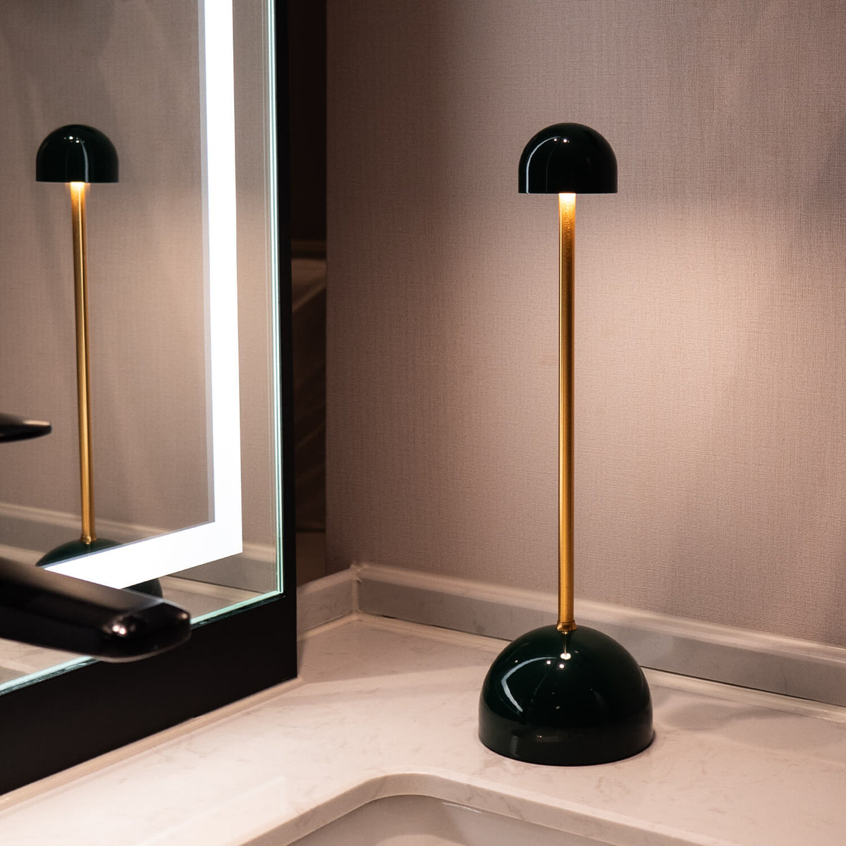 Brass-Colour and Green Rechargeable Touch Table Lamp