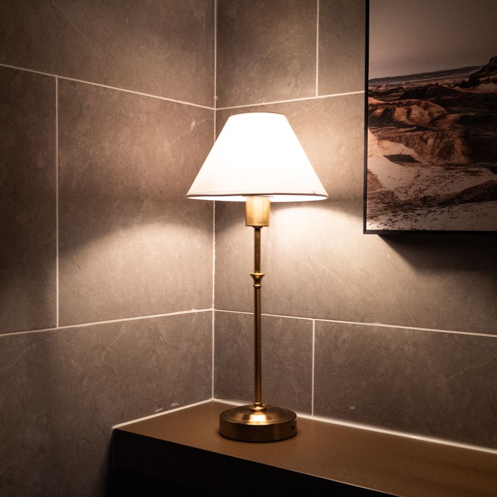 Rechargeable Brass-Colour Fabric Table Lamp