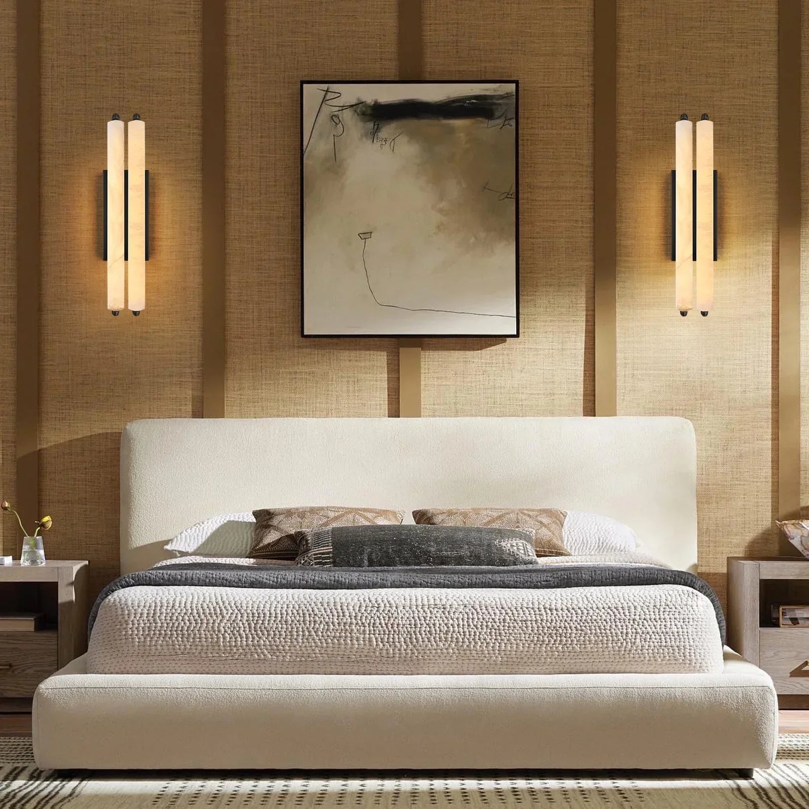 19" Double-Pillar Wall Sconce: Genuine Spanish Alabaster & Satin Brass