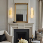 19" Double-Pillar Wall Sconce: Genuine Spanish Alabaster & Satin Brass