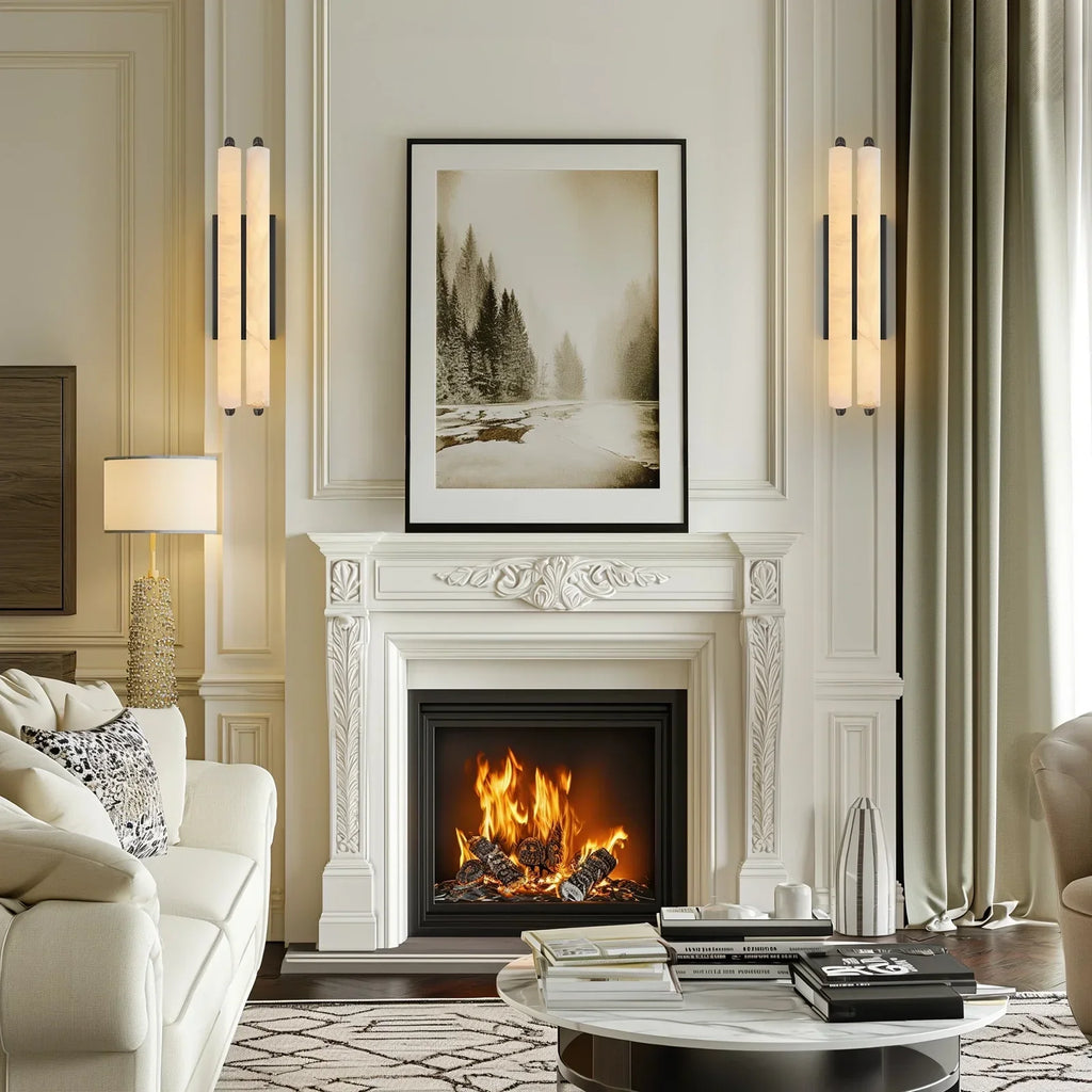 19" Double-Pillar Wall Sconce: Genuine Spanish Alabaster & Satin Brass