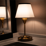 Rechargeable Fabric Shade Table Lamp with Brass-Colour Base
