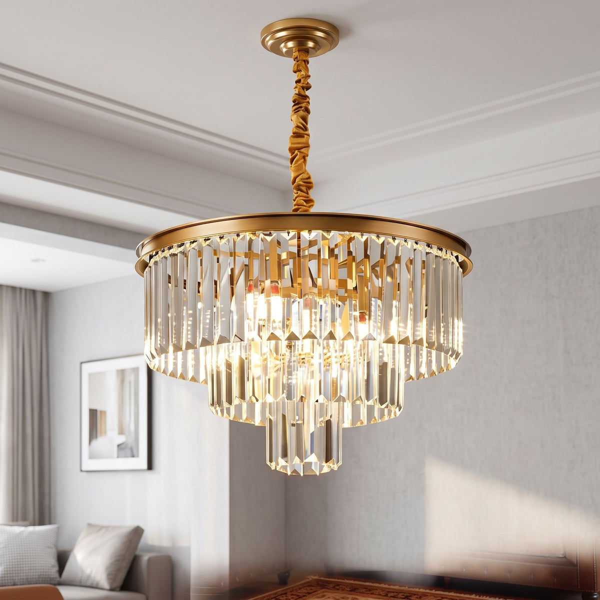 50cm Crystal LED Chandelier Ceiling Light | Modern Gold Flush Mount Ceiling Light