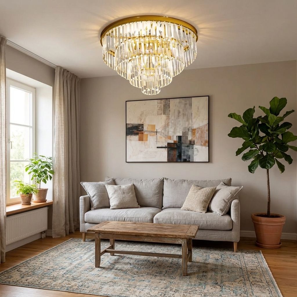 50cm Crystal LED Chandelier Ceiling Light | Modern Gold Flush Mount Ceiling Light