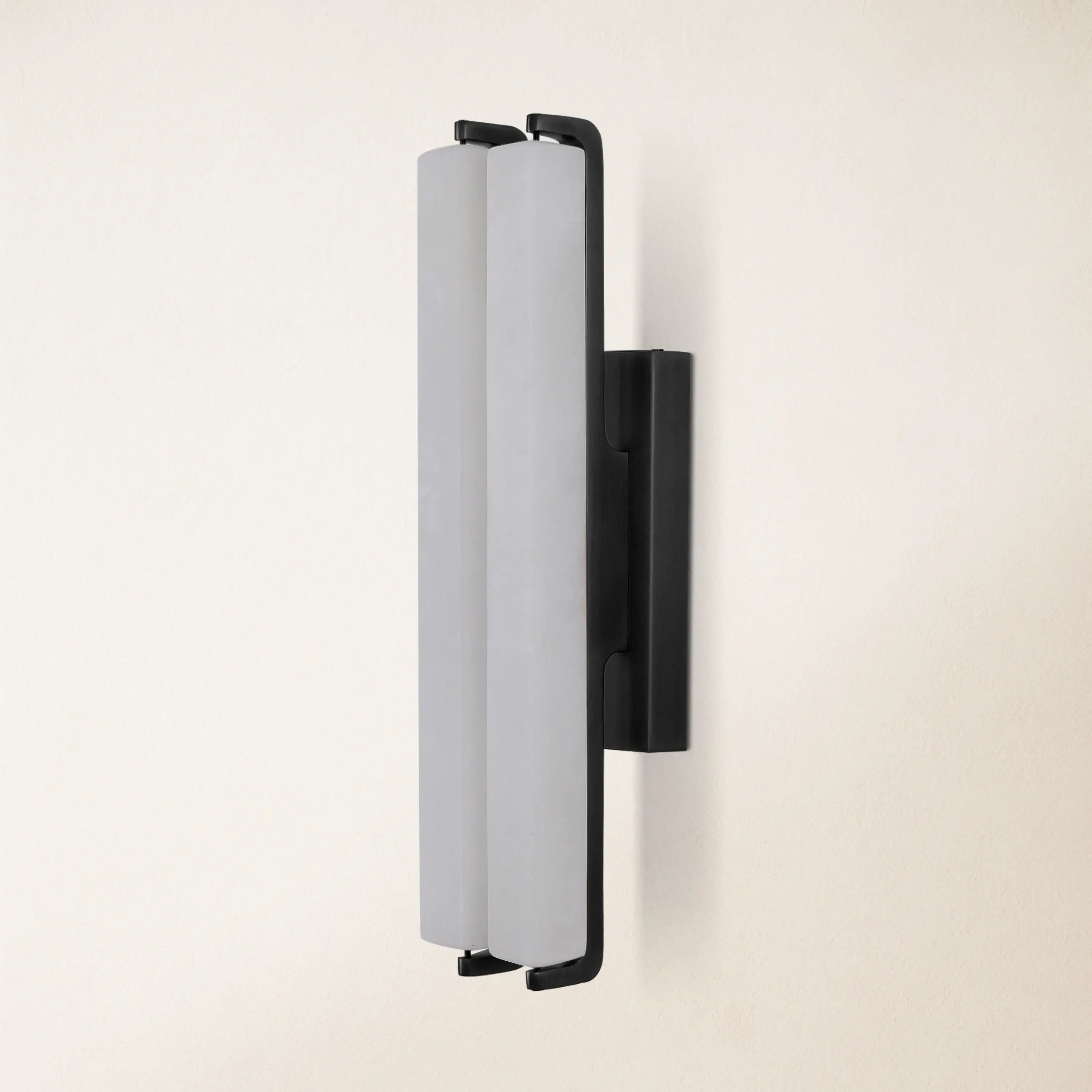 19" Double-Pillar Wall Sconce: Genuine Spanish Alabaster & Satin Brass