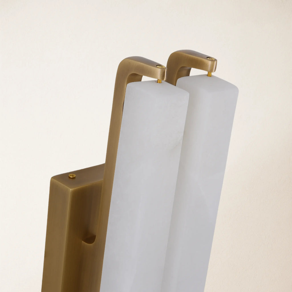 19" Double-Pillar Wall Sconce: Genuine Spanish Alabaster & Satin Brass
