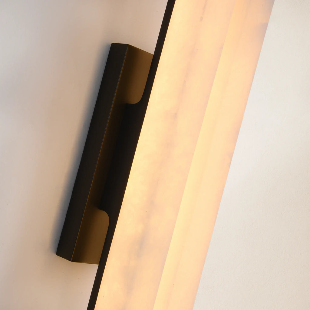 19" Double-Pillar Wall Sconce: Genuine Spanish Alabaster & Satin Brass