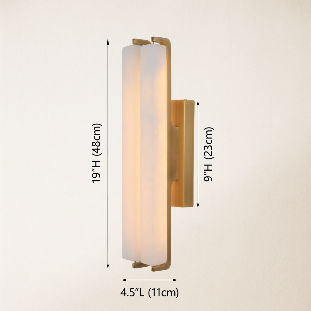 19" Double-Pillar Wall Sconce: Genuine Spanish Alabaster & Satin Brass