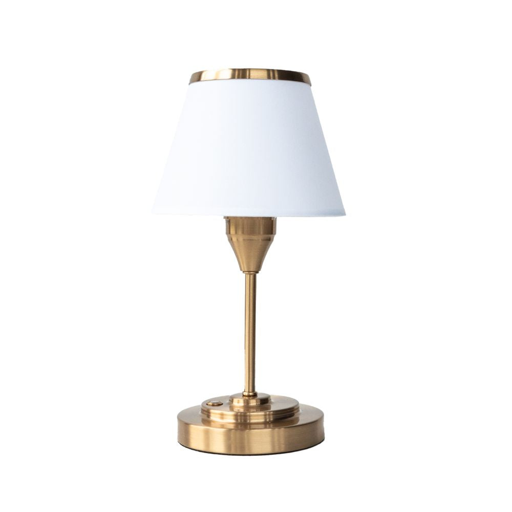 Rechargeable Fabric Shade Table Lamp with Brass-Colour Base