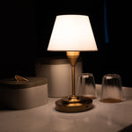 Rechargeable Fabric Shade Table Lamp with Brass-Colour Base