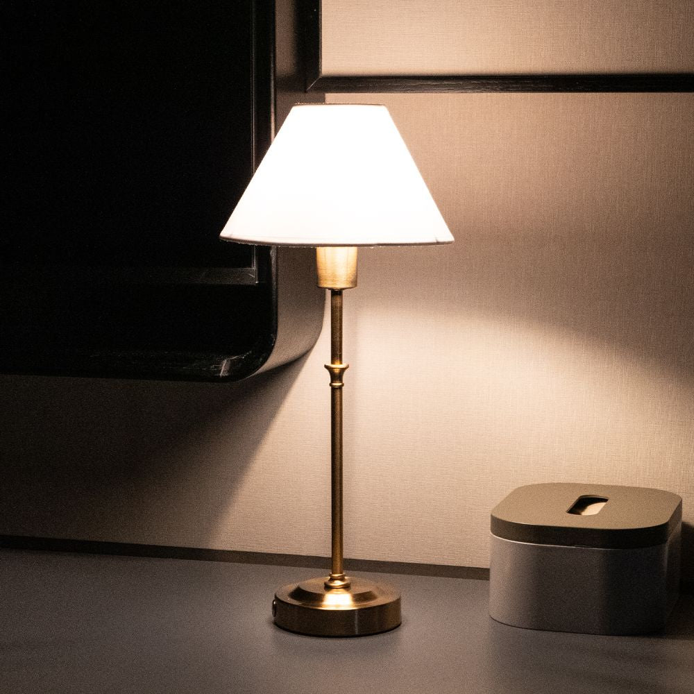 Rechargeable Brass-Colour Fabric Table Lamp